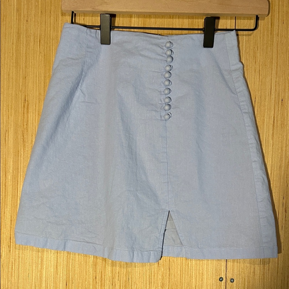 Beginning Boutique Light Blue Mini Skirt with Front Buttons